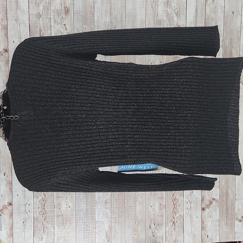 NWT, Nine West, Women's black ribbed sweater. Sz M - Picture 5 of 7